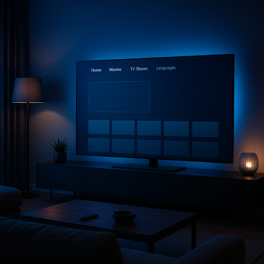 IPTV France installation sur Android TV dans un salon moderne