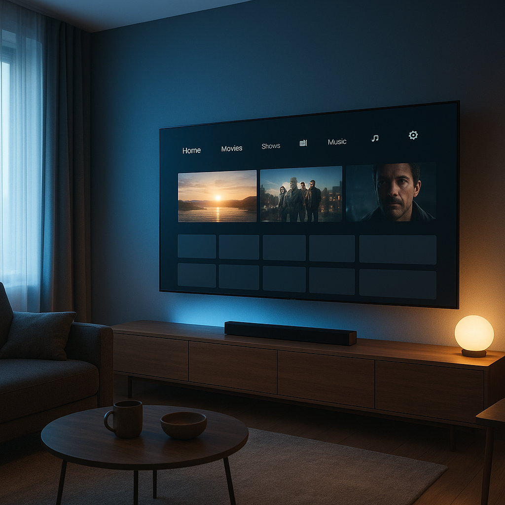 IPTV France : installation IPTV sur Android TV dans un salon moderne
