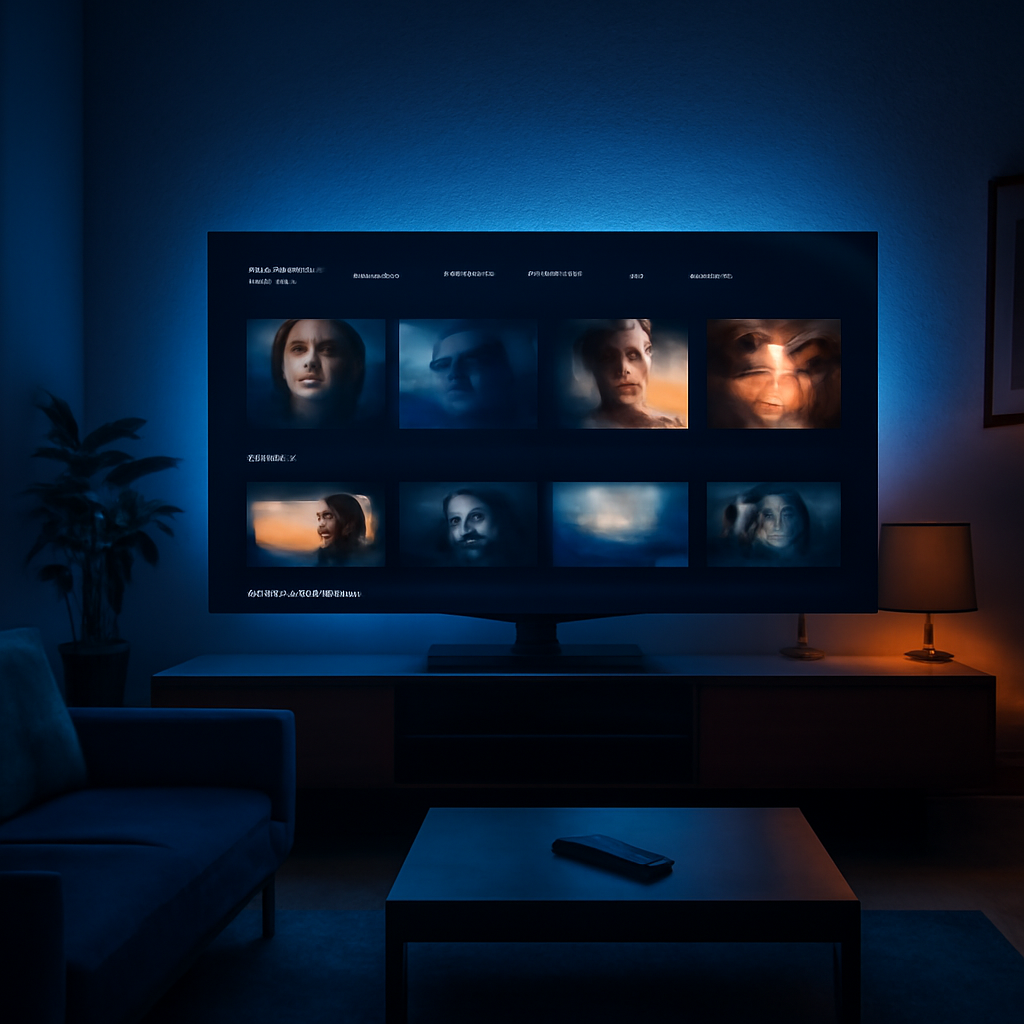 Interface IPTV France affichée sur une smart TV dans un salon moderne