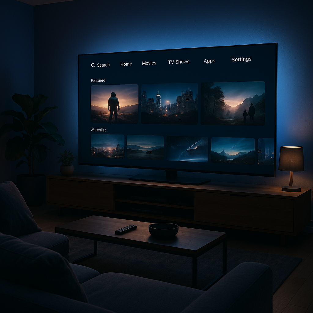 IPTV France interface streaming stable sur smart TV dans un salon moderne