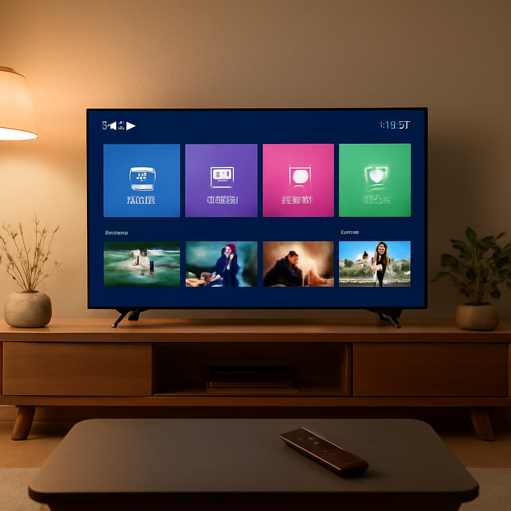 Samsung Smart TV affichant une application IPTV avec interface de chaînes