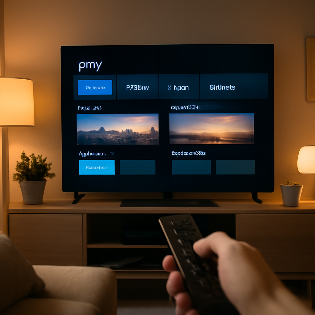 Configuration IPTV Smarters Pro sur un téléviseur dans un salon moderne