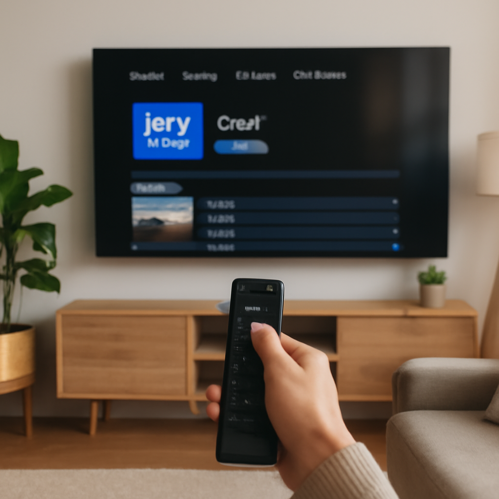 Installation de l'application IBO Player sur une Smart TV dans un salon moderne