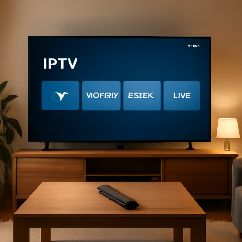 Smart TV avec interface d'application IPTV en salon moderne