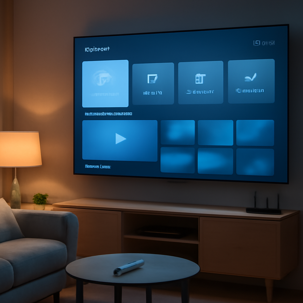 Installation IPTV sur une Smart TV moderne dans un salon contemporain