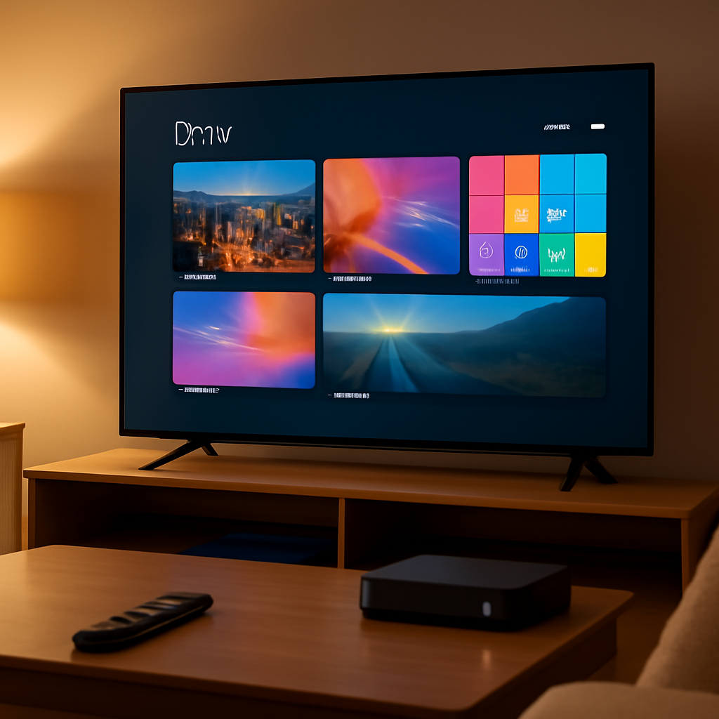 Boitier IPTV connecté à une télévision dans un salon moderne