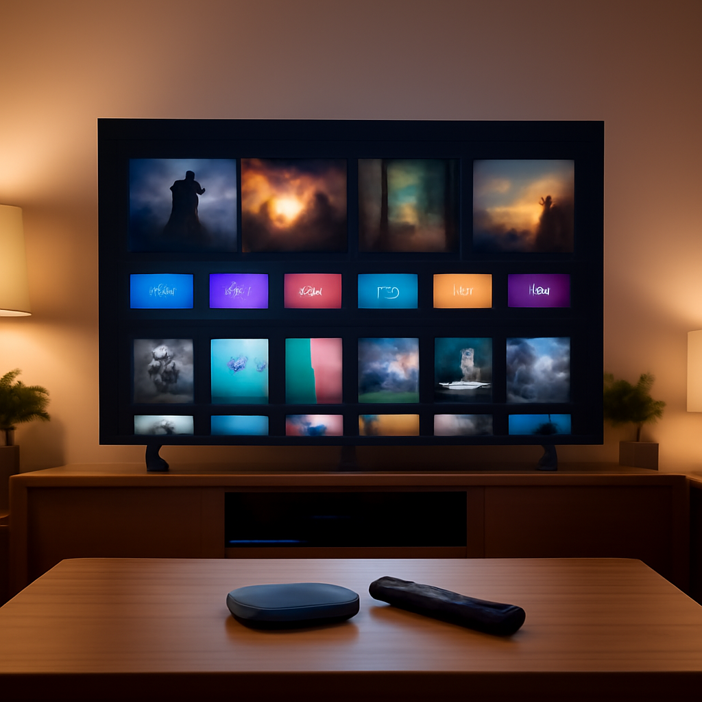Salon moderne avec télévision et box Android pour streaming IPTV en France