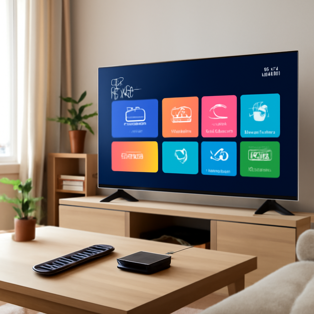 Installation IPTV Smarters Player sur un téléviseur moderne dans un salon confortable